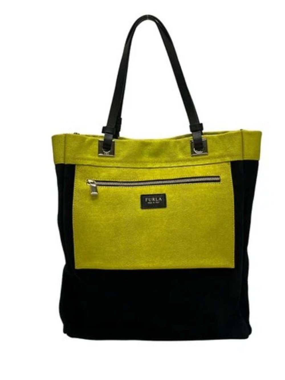 FURLA Black Yellow Suede Leather Tote Bag